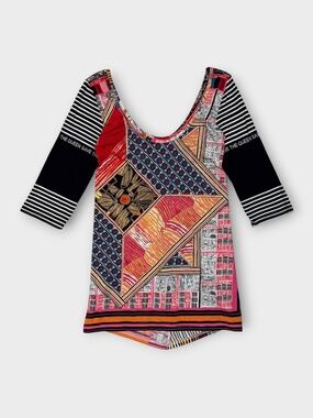 SAVE THE QUEEN! PATCHWORK PRINT TUNIC TOP